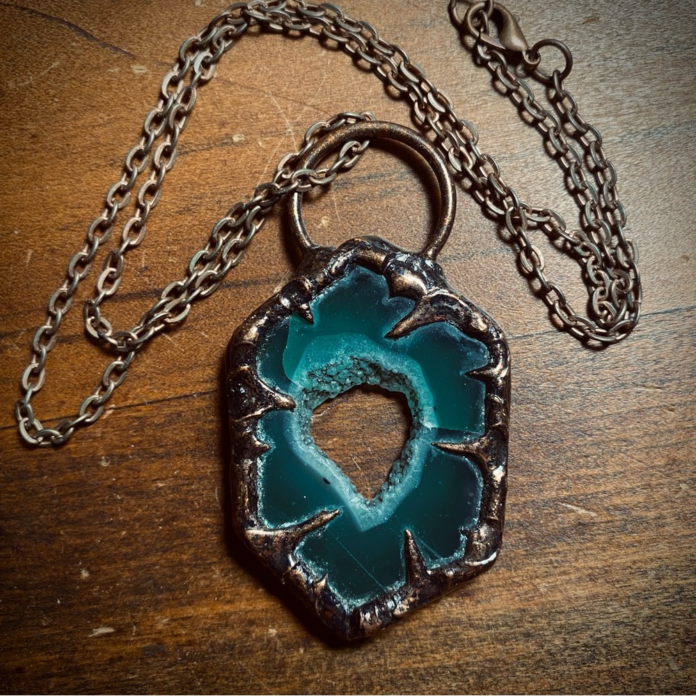 NWOT Copper Soldered Green Drusy Crystal Chain Necklace